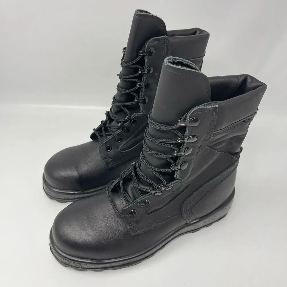 McRae Navy Steel Toe Combat Boots Mens Size 8RF Black Leather ASTM Shoes 9052